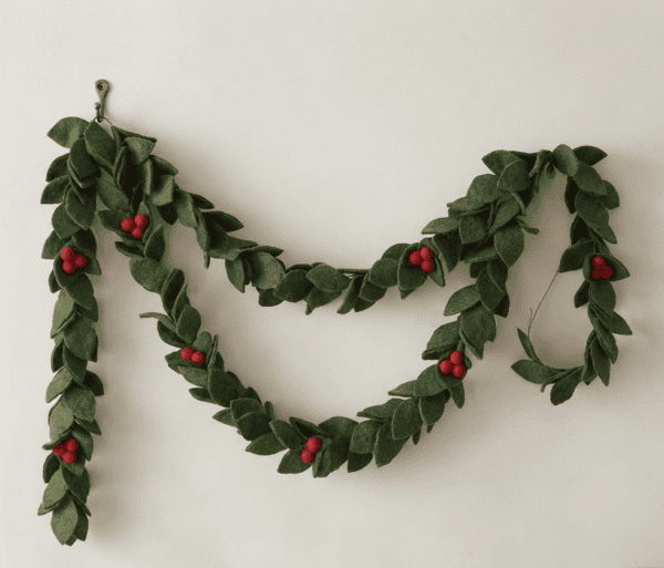 Handmade Felt Christmas Leaf and Berry Garland