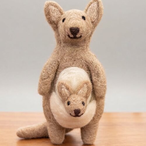 Handmade Felt Kangaroo Mother and Baby Figurine