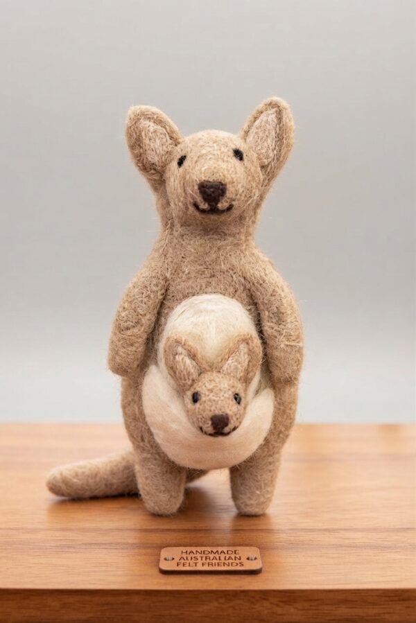 Handmade Felt Kangaroo Mother and Baby Figurine