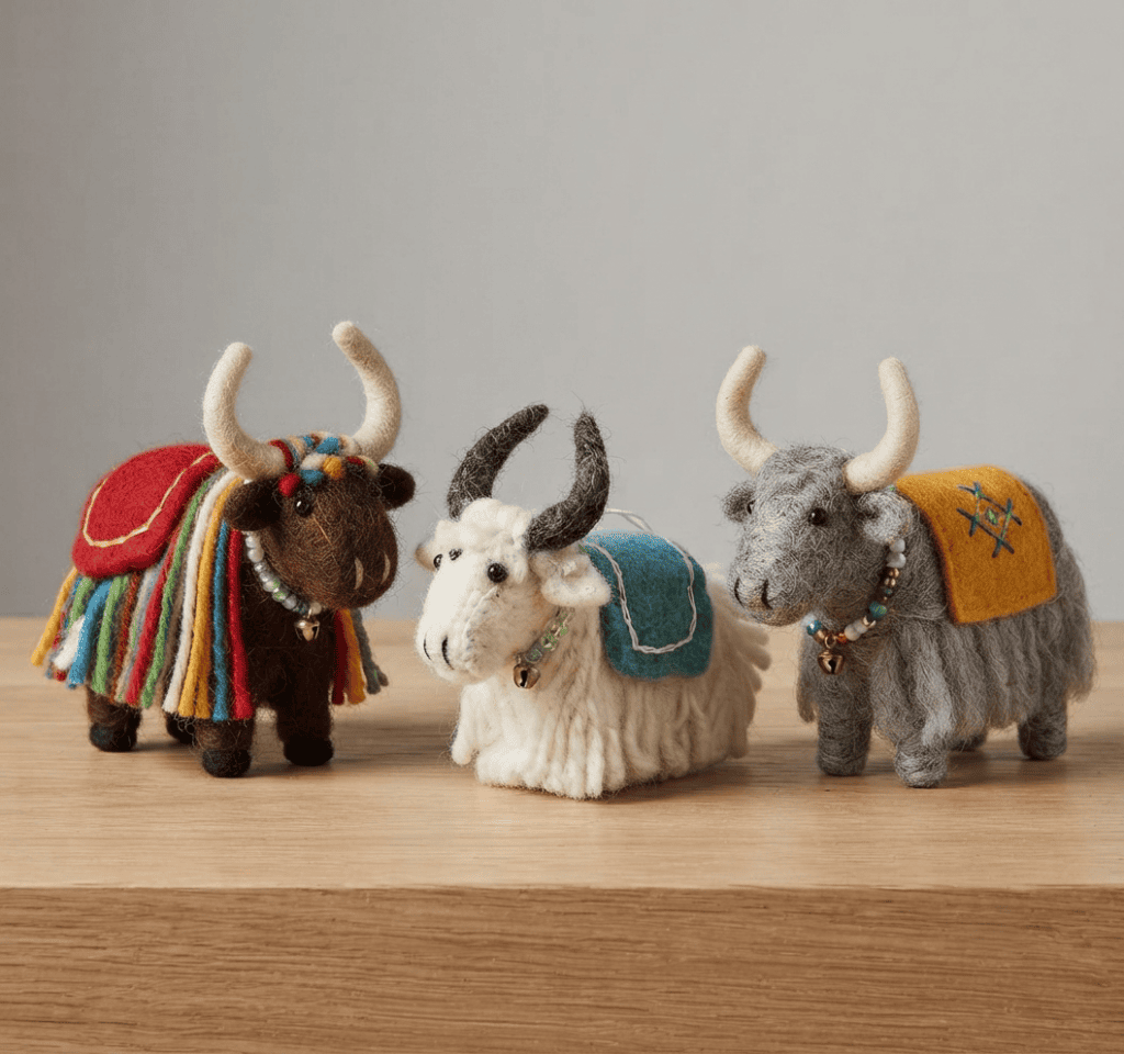 Handmade Felt Yak Designer Figurine Set