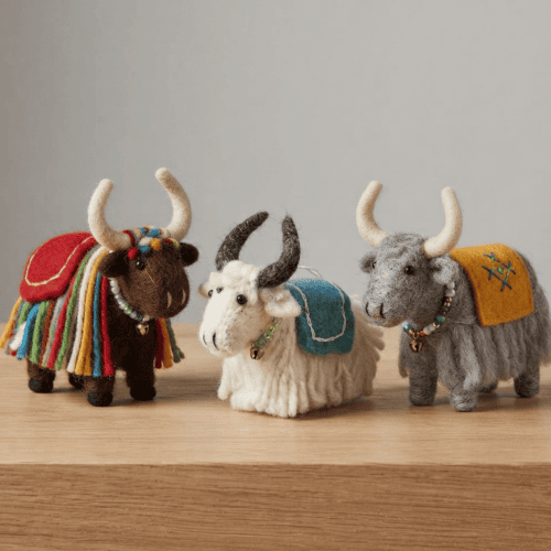 Handmade Felt Yak Designer Figurine Set