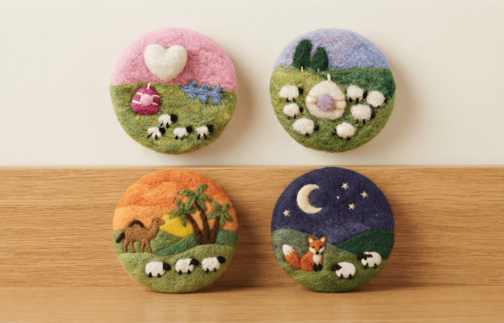 Handmade Felt Landscape Fridge Magnet Set